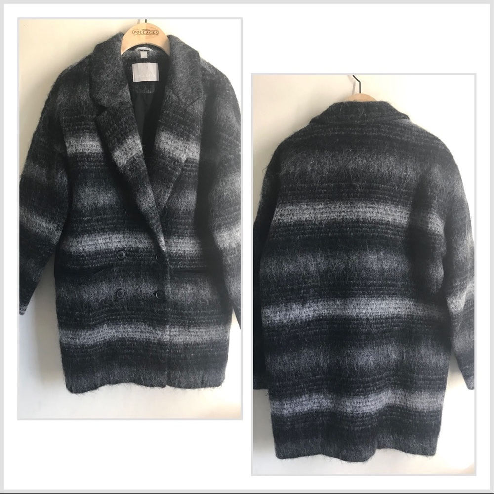 Soia & Kyo Alpaca, Mohair, Wool Blend Long Peacoat Grey Black size S